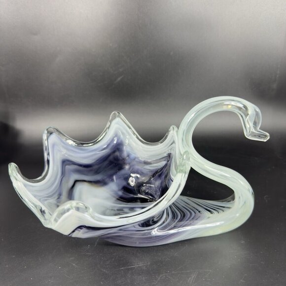 Slag Art Glass Duck Swan Glass Dish Bowl Centerpiece Multicolor Swirls Glassware - Picture 9 of 10